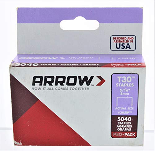 Arrow 5/16in. (8mm) Box of 5000 Staples for T30 Stapler, 22 Ga, Galvanized Steel, Wide Crown, Thin Wire, 5040 pk