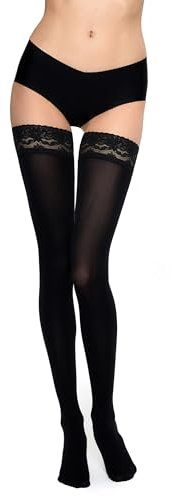 MARILYN medias opacas autoajustables de mujer con encaje de 9 cm de microfibra 100 den negras