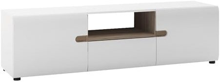 Furniture To Go Wide TV Unit with Opening, Wood, White Gloss
