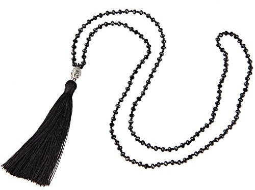 C·QUAN CHI Exquisite mehrfarbige Perlenkette Buddha Anhänger Halskette mit langen Quasten Böhmische Damen Kristall Halskette 108