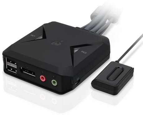IOGEAR KVM Switch DisplayPort 2 PC 1 Monitor 4K@30Hz con Conexione de Audio, Cable y Control Remoto Plug & Play HDCP Compatible con Windows Mac Linux