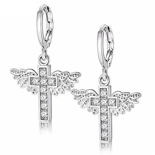Uloveido frauen Zirkonia Baumeln Ohrringe Engel Flügel Kreuz Hebel Zurück Ohrringe für Frauen Weihnachtsgeschenke Y199