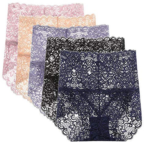 LAEMILIA Lot de 5 Culottes Femmes Slip Lâce Dentelle sous-Vêtements Haute Taille Transparent Elastique(FR36/M)