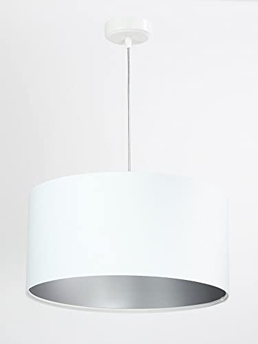 Licht-Erlebnisse Hängelampe Weiß Silber Stoff in Velours Optik Ø40cm Schlafzimmer Wohnzimmer Pendelleuchte ROSIE