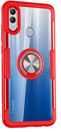 SORAKA Cover Trasparente per Huawei P Smart 2019 con Supporto anello,Cover Acrilico trasparente Custodia Huawei P Smart 2019 con piastra metallica per Supporto Auto Smartphone Magnetico