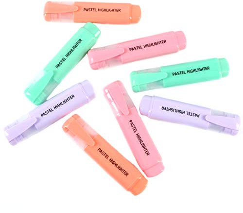 8x Pastel Highlighter Pens, Chisel Tip Back To School University Work Revision Markers
