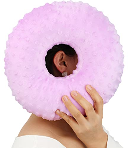 Heal n Hope Piercingkissen Ohrkissen Donut mit Loch für Ohrenschmerzen CNH, Piercing, Schmerzlinderung Schlafen, Druckwund, Seitenschläfer, Kopfhörer Minky Dot Lavendel