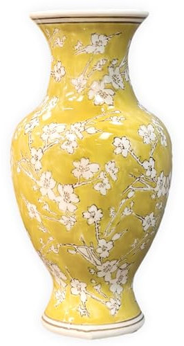 Galt International Galt International handbemalte Chinoiserie-Keramikvase, antiker Stil, Porzellan-Blumenflasche von Galt International, Fischschwanzvase für Heimdekoration und Tafelaufsatz, Gelb und