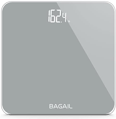 BAGAIL Personenwaage, digitale Waage mit hochpräzisen Sensoren und gehärtetem Glas, ultraschlank, Step-on-Technologie, durchscheinendes Display
