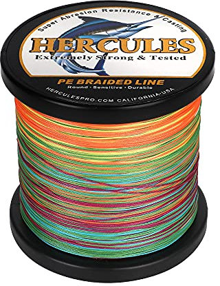 HERCULES Geflochtene Angelschnur 12 Stränge, 100-2000m 109-2196 Yards Geflochtene Fisch Linien, 10lb - 420lb Test-PE-Schnüre für Salzwasser-Süßwasser - Mehrfarbig, 420lbs, 100m