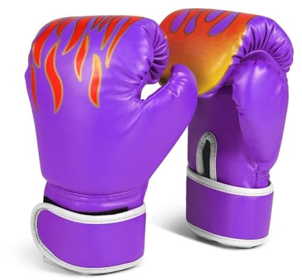 Flexzion Guantoni da boxe per bambini da 3 a 8 anni, guanti da sparring viola fuoco per kickboxing, MMA, Muay Thai