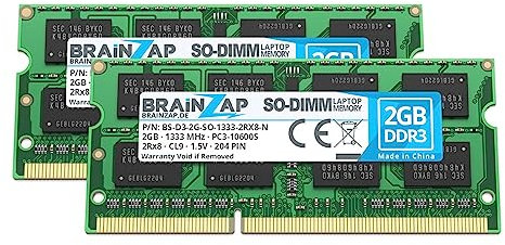 BRAINZAP RAM da 4 GB (2 X 2 GB) DDR3 SO-DIMM PC3-10600S 2Rx8 1333 MHz 1,5 V CL9 Notebook