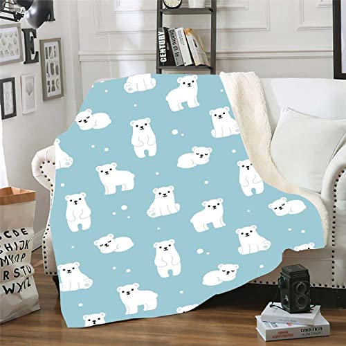 Kuscheldecke Netter Eisbär Decke Flanell Lammwolle Fleecedecke Doppelseitiges Design Fleecedecke Flauschig Decken Blanket Sofadecke Pflegeleicht Felldecke Wolldecken für Couch 130x150cm