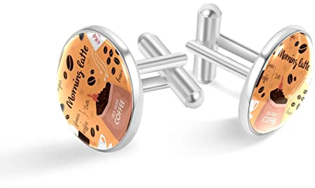 Boutons de manchette argentés personnalisés pour chemise smoking vintage café latte cuillère motif, 20mm*20mm, Acier inoxydable, Quartz synthétique