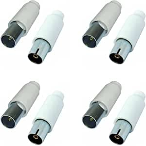 8 Connettori coassiali per cavi Tv antenna e digitale terrestre 4 maschi + 4 femmine (8 connettori diritti)