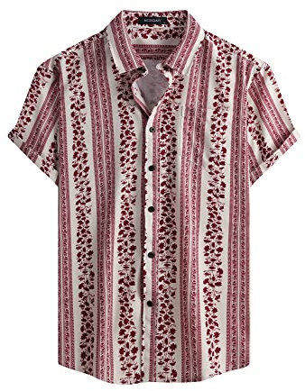 MCEDAR Camicia casual da uomo con bottoni a maniche corte a righe estate vintage spiaggia vacanza camicia (taglia S-5XL grande e alto), Rosa Bianco 152504, 4XL