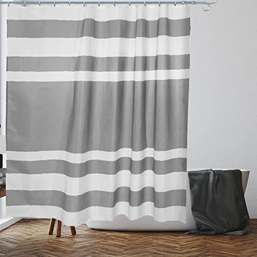 VIROSA White & Grey Stripes Shower Curtain Anti Mould, Mildew Resistant | Size 28 x18 X 5 cm | Water Repellent Fabric | 100% Polyester