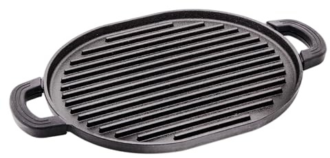 Nuwave Gusseisen-Grill, 31.5x25.9 cm, antihaftbeschichtete Grillfläche, tiefe Grillrillen, vorgewürzt, kühl bleibende Silikongriffe, leicht zu reinigen, Feuer und Räucher, Innen- Duction-Re. ady