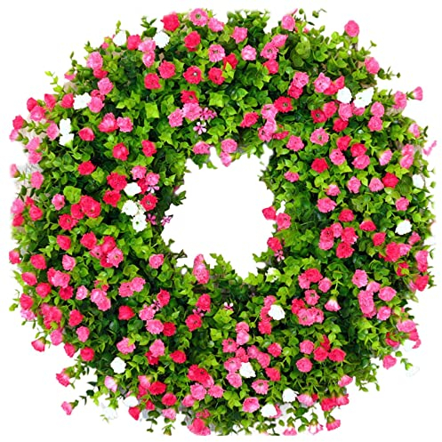 für 35 cm Frühlingskränze für Haustür, Frühlingsdekoration, Sommer-Eukalyptus-Kränze, Türkränze, für Zuhause, Garten, Party, Hochzeitsdekoration, Rosa