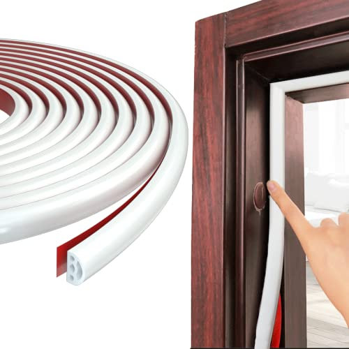 Esufeir Sello de goma en forma de D blanco de 15 m para puerta de ventana, repuesto para espacio de 2.5 a 6 mm, autoadhesivo, PVC a prueba de sonido, cinta aislante, bloqueador de viento