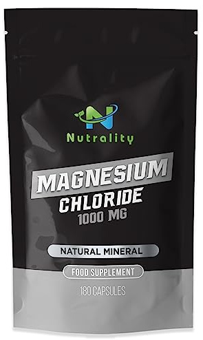 Nutrality Magnesium Chloride Supplement 1000mg | Magnesium Sleep Aid | Magnesium Capsules for Men & Women | Supports Digestion, Bone Health, Muscle & Heart Function | Vegan | 180 Capsules