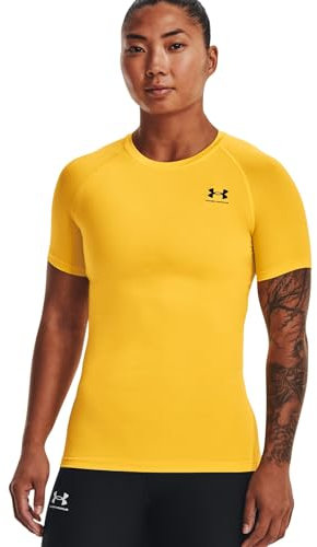 Under Armour HeatGear Kompressions-T-Shirt für Damen, kurzärmelig, Taxi-Schwarz, Größe XL, Taxi / Schwarz, X-Groß