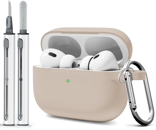 Woyinger for AirPods Pro Case Cover with Cleaner Kit,Soft Silicone Case for Apple AirPod Pro 1st/2nd Generation,AirPods Pro/Pro 2 Case Accessories with Keychain-Milk Tea