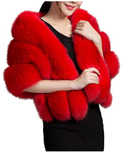 Schal Damen Dreieck Flauschiger Schal Damen Mode Frauen elegante Braut Hochzeit Faux lange Schal Stola Wrap Schals halten warm Kleidung Accessoires Schal Schal Schlauch Haarfarbe (Red, One Size)