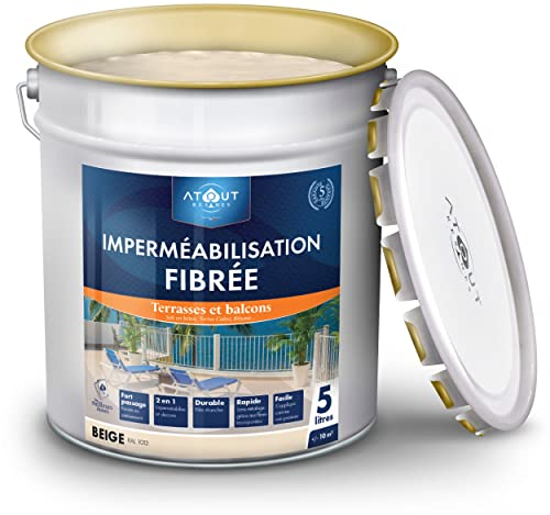 Peinture Résine d'étanchéité fibrée gris 7046 10L pour dalle extérieur, balcon, terrasse circulable, garage, toiture, prêt a l'emploi, idéal pour le traitement de micro fissure