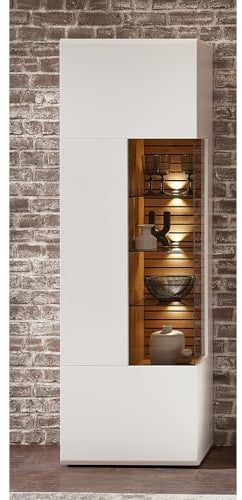 Lomadox Vitrine Standvitrine mit Beleuchtung, 65cm breit, weiß mit Eiche