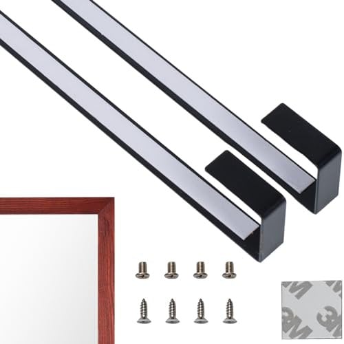 Black Set of 2 Mirror Brackets Patent Pending Over-The-Door Mirror Hanger: Door Mirror Hanger Set with Anti-Scratch Lining | 14'' Over The Door Mirror Hooks for Adjustable Height