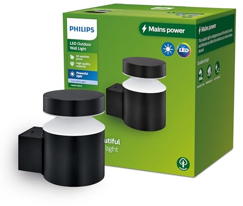 Philips Outdoor Laven Wandleuchte up 6W, 4000 Kelvin kühlweißes Licht, IP44 wetterfest, schwarz