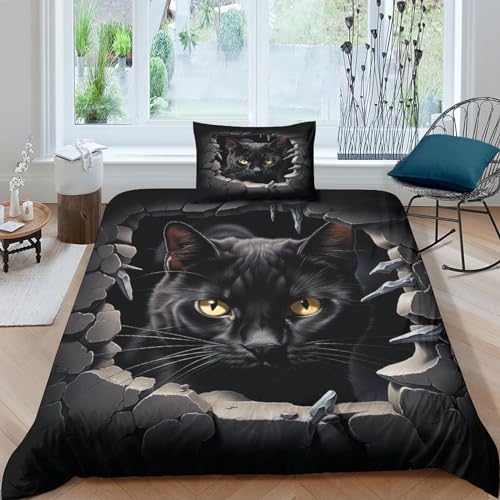 ESSAHI Shidong Cat Für Kinder Mädchen Jungen Bettbezug Set Peep Stone Bettwäschegarnitur 3D Gedruckter Bettwäsche Weich Microfaser Reissverschluss Und Kissenbezüge 2 Teilig Single(135x200cm)