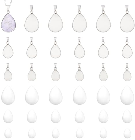 UNICRAFTALE 24 Sets 3 Größen Cabochon Anhänger Set Teardrop Cabochons Anhänger Tablett Cabochon Rohlinge Rund Anhänger Lünette Edelstahl Blanko Anhänger Herstellungsset DIY Schmuck Selber Machen Set