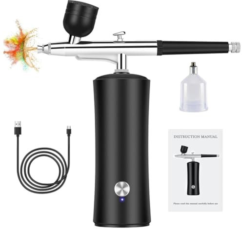 Sarpoer Kit AéRographe avec Compresseur, Pistolet AéRographe Portatif Automatique avec Pointe de 0,3 Mm, Brosses à Air Rechargeables et Portables