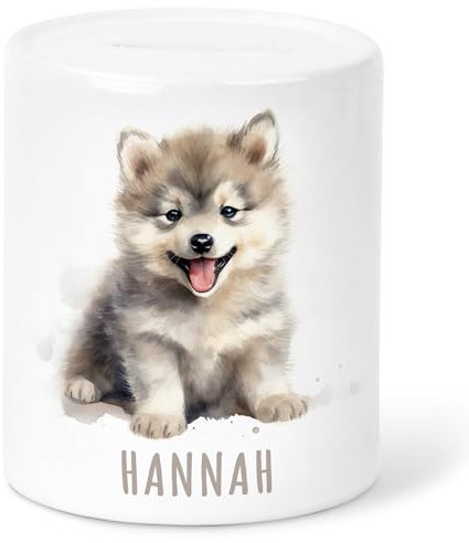 Wolf Spardose Kinder personalisiert mit Namen Geldgeschenk zum Geburtstag für Jungen & Mädchen Geschenk Sparschwein aus Keramik