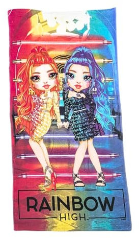 My sweety pop Strandtuch für Mädchen – Badetuch – Kinder – 70 x 140 cm – 100 % Baumwolle – Urlaub – Geschenkidee – Rainbow High – Mehrfarbig, carser01