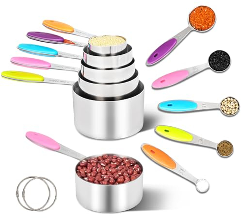 Fire More Cuillere Doseuse et Tasses à Mesurer - Lot de 12 Inoxydable Measuring Cups and Spoons avec Poignées, Cup Mesure Cuisine pour Sec et Liquide Ingrédients