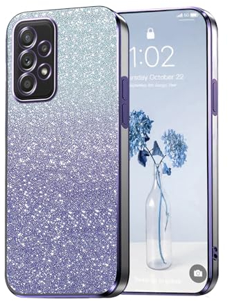 PanXCase Glitzer Hülle für Samsung Galaxy A52 4G/5G / A52s 5G - Transparent Glitter Mädchen Frau Elegant HandyHülle, Durchsichtig Bling Ultra Dünn Stoßfest Schutzhülle (Violett)