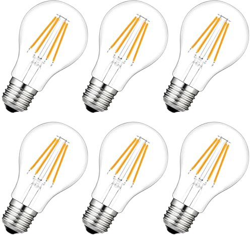 HUAMu E27 A60 LED lampe für Lichterkette, LED Filament Glühbirne A60 4W, 2700K Warmweiß,400lm, Aussenbereich, klar, nicht dimmbar, 6er Set