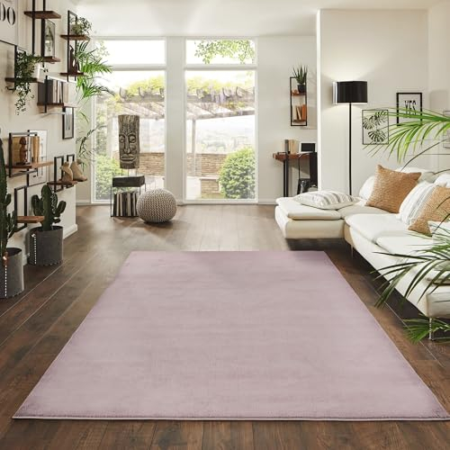 Jimri Flauschiger Teppich Läufer - Hochwertiger Kurzflor für Zuhause, Büro, Küche, Eingang, Flur, Wohnzimmer - Maschinenwaschbar - Rutschfester Teppich Waschbar - 140x200 cm - Rosa