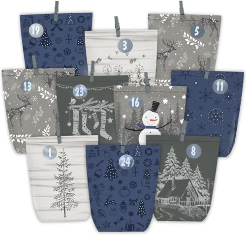 PANSIBY Adventskalender zum Befüllen, 24 Weihnachtskalender Papiertüten mit Zahlenaufkleber zum Selber Basteln, Geschenktüten zum Aufstellen Dekorieren, Kraftpapiertüten Advents für Kinder Erwachsene
