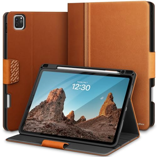 KingBlanc Hülle für iPad Pro 11 Zoll (M5 2025/M4 2024) mit Stifthalter, PU LederHülle, Auto Schlaf Wach, Unterstützt Pencil Pro/Pencil (USB-C), Ansichts-/Schreibwinkel, Braun