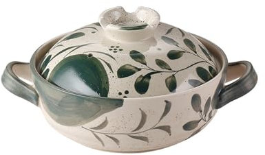Meoky Keramiktopf mit Deckel zum Kochen von Suppentopf und Schmortopf, zum Backen von Brot und zum Kochen zu Hause ohne Beschichtung,Grün,2.5L