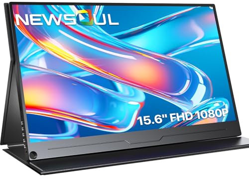 Newsoul Portable Monitor 15,6 Zoll, 1080 FHD Tragbarer Monitor HDR IPS-Display mit Type-C HDMI Anschluß Eingebaute Lautsprecher für PC, Laptop, Switch