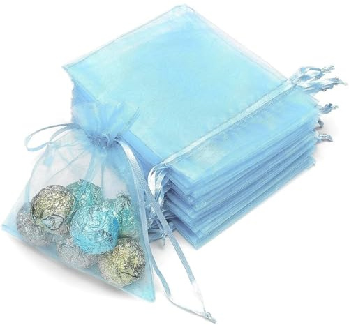100 Stück Organzasäckchen, Organzabeutel, 9 x 12 cm, Geschenkbeutel Organza, Schmuckbeutel, Hochzeit-Säckchen, Lavendelsäckchen-Säckchen, Hochzeitsbevorzugung, Festivalparty (Hellblau)