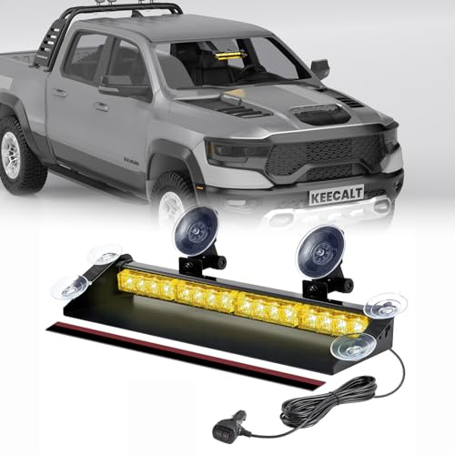 KEECALT LED Amber Flashing Strobe Dash Light with 29 Flash Modes for Trucks Cars Vans, Aluminum Housing 12V 24V Vehicle Front Windscreen Back Window Safety Warning
