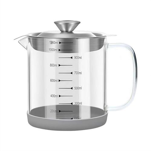 Multifunction Oil Filter Pot,Large Capacity Versatile Oil Filter Vessel Tank,2 in 1 Oil Strainer Pot with Frying Basket,Glass Oil Bottle Oil Storage Jar,Multi-Function Frying Net Tank for Kitchen