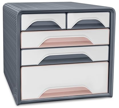 CEP Aktenblock, Organizer, 5 Schubladen, verschiedene Farben, Aufbewahrung von Dokumenten, Büro, Smoove, Mineral, Grau / Puderrosa