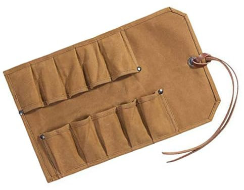 Tool Roll Heavy Duty Waxed Canvas Small Tool Bag Tool Pouches for Chisels Hammer Gouges Pocket Storage Bag Tool Accessory